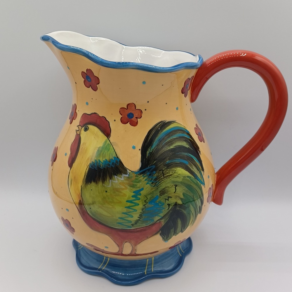 Certified International Pitcher Susan Winget Rooster Yellow Excellent Ceramic - Picture 14 of 14